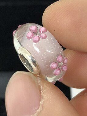 👍👍 Pandora Pink Flower Murano Glass Charm
